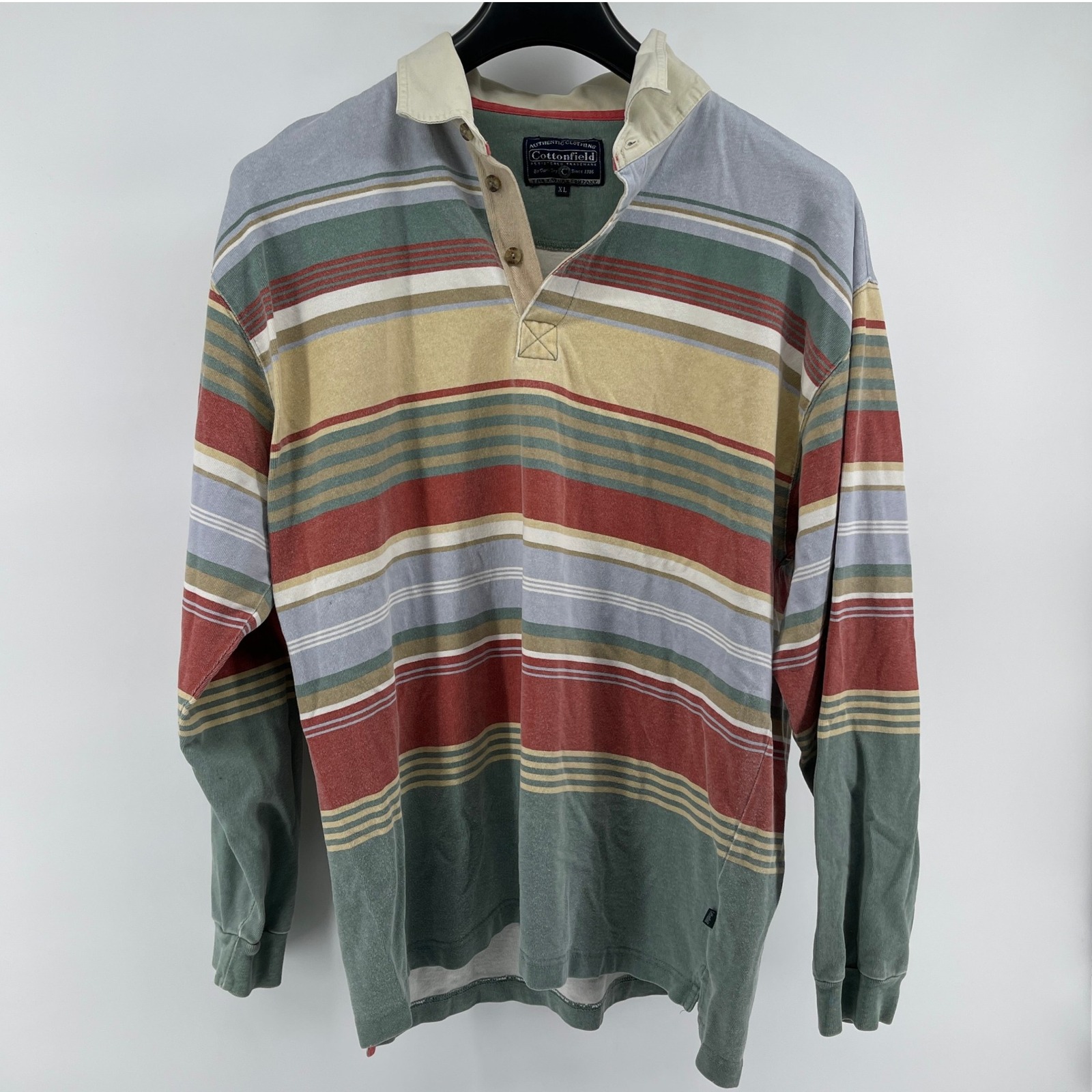 Cottonfield By Carl Gry Rugby Shirt Men Xl Multicolor Long Sleeve Striped Collar